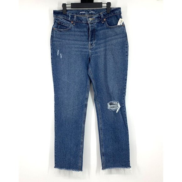 Old Navy Jeans High Rise Slouchy Straight Button Fly Distressed Denim - Picture 2 of 9